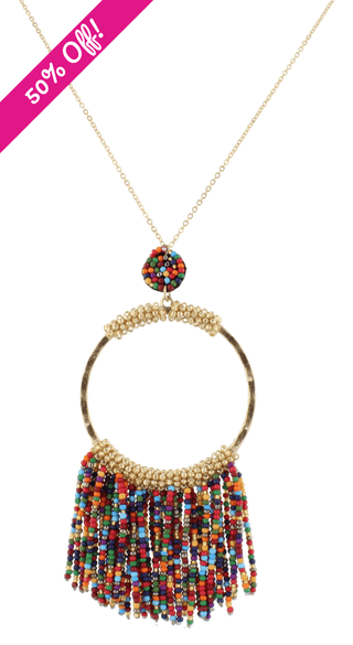 Gentry Necklace - Multi & Gold Beaded Hoop