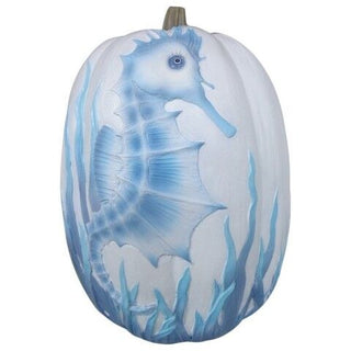 11" Blue and White Seahorse Polyresin Pumpkin