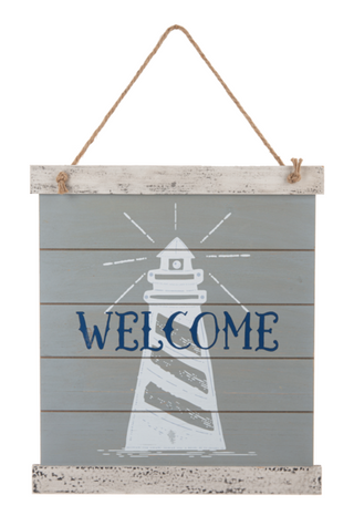 "Welcome" Painted Lighthouse Sign