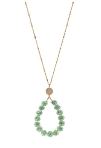 Teardrop Tiny Glass Bead Flower Pendant Necklace - Mint – Mermaid Cove