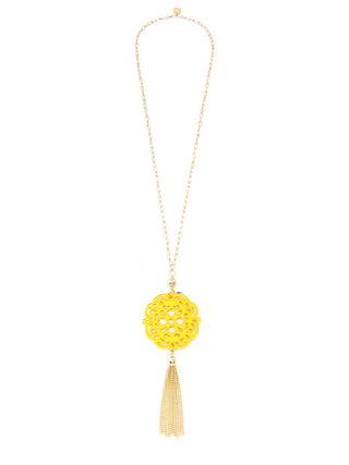Allure Resin Pendant Necklace With Gold Tassel - Available in 12 Colors