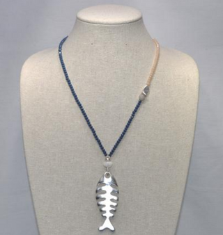 Crystal Beads with Metal Bonefish Pendant Necklace