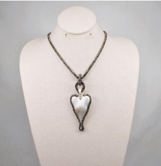 Rhinestone Necklace with Brushed Silver Heart Pendant