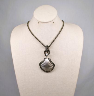 Rhinestone Necklace with Silver Shell Pendant