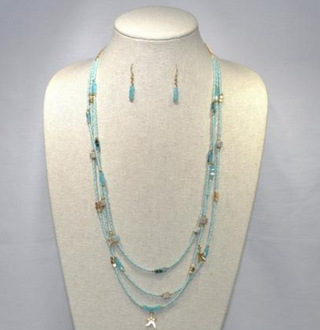Beaded Starfish Necklace Set in Turquoise