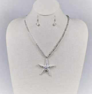 Crystal and Metal Beaded Necklace Set in Silver