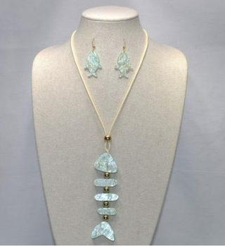 Long Lucite Bonefish Necklace Set in Mint