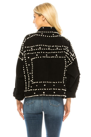 Denim Jackets with Pearls and Jewels in Black
