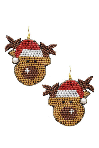 Beaded Christmas Reindeer Drop Earrings