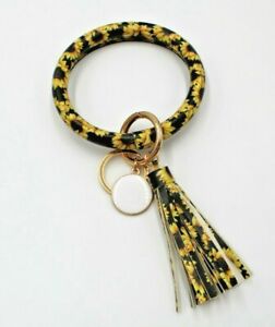 Yellow Sunflower Black Tassel Keychain