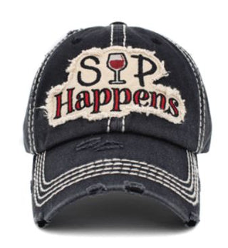 Sip Happens Vintage Hat - Black