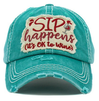 Sip Happens (It's Okay to Wine) Vintage Hat - Blue