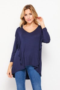 Rebecca Ruffled Sleeve Top in Navy
