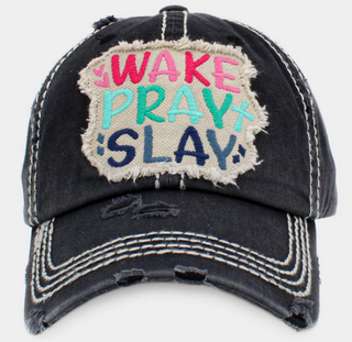 Wake Pray Slay Hat in Black
